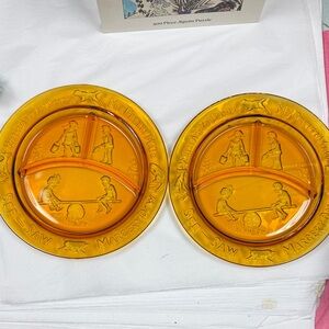 Vintage Amber Glass Nursery Rhyme Plates